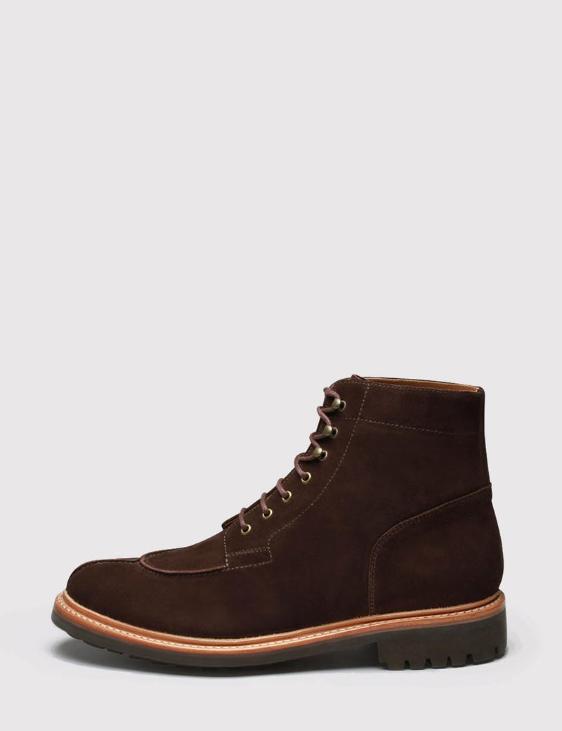 Grenson Grover Suede Apron Boot - Chocolate