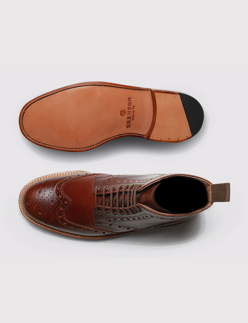 Grenson Fred Brogue Boot - Chestnut Brown