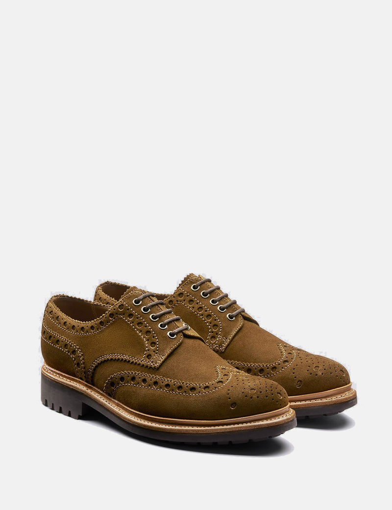 Grenson Archie Brogue Suede Shoes - Snuff