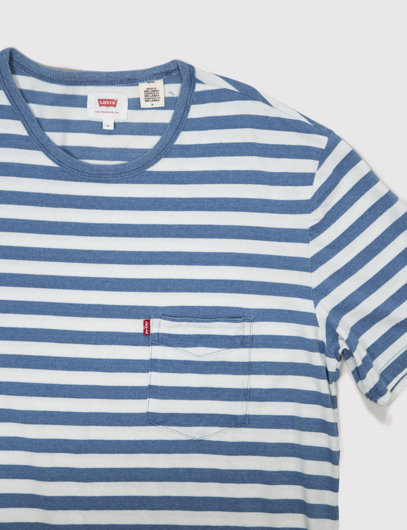 Levis Sunset Pocket T-shirt (Stripe) - Faded Indigo/White