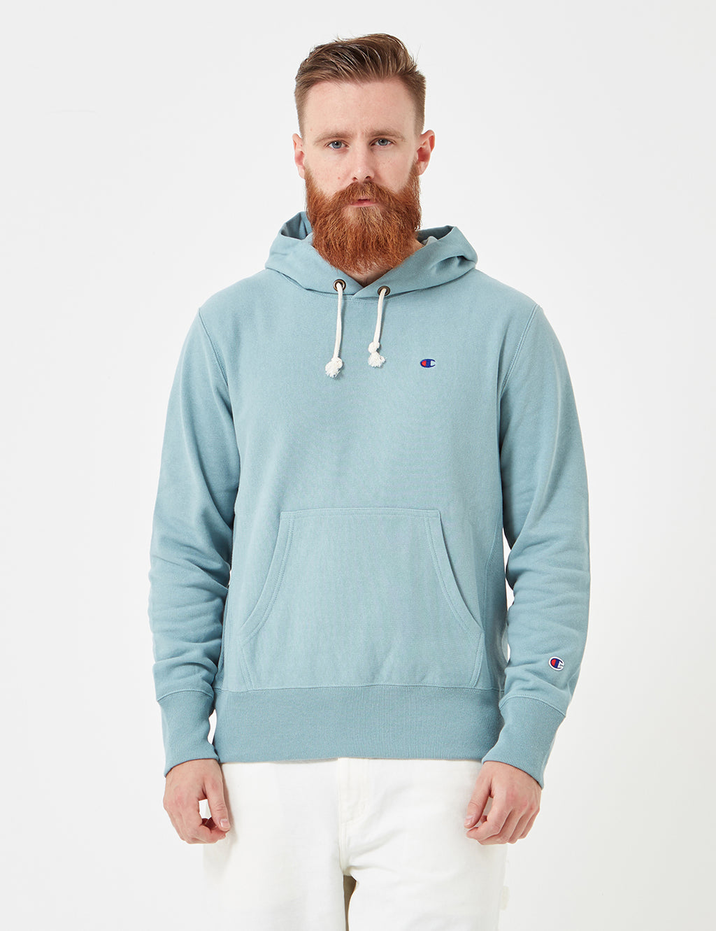 Champion Reverse Weave Hooded Sweatshirt - Washed Blue | URBAN EXCESS.