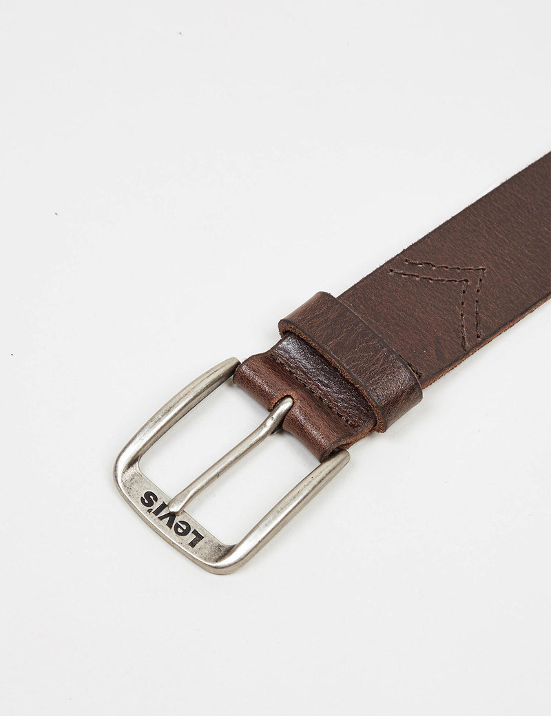 Levis Classic Top Logo Buckle Leather Belt - Dark Brown