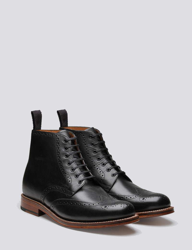 Grenson Alfred Calf Brogue Derby Boot (Leather) - Black