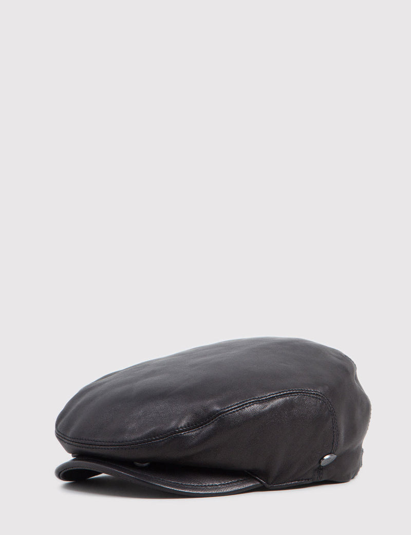 Bailey Stockton Leather Flat Cap - Black