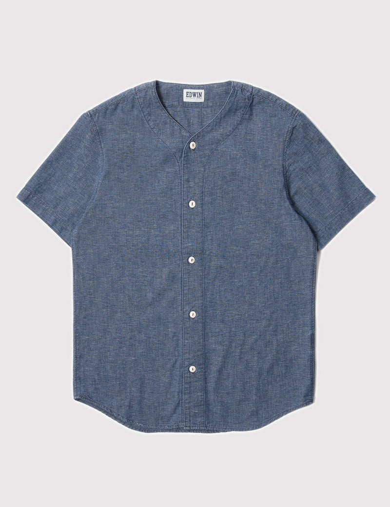 Edwin Japanese Twisted Chambray Baseball Shirt - Blue