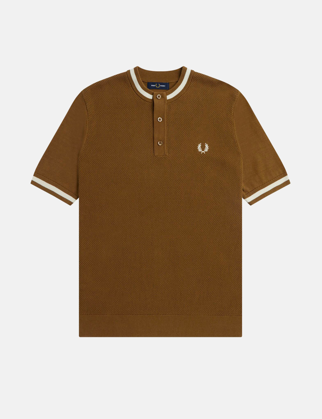 Fred Perry Textured Knitted Henley Shaded Stone Brown I Urban Excess