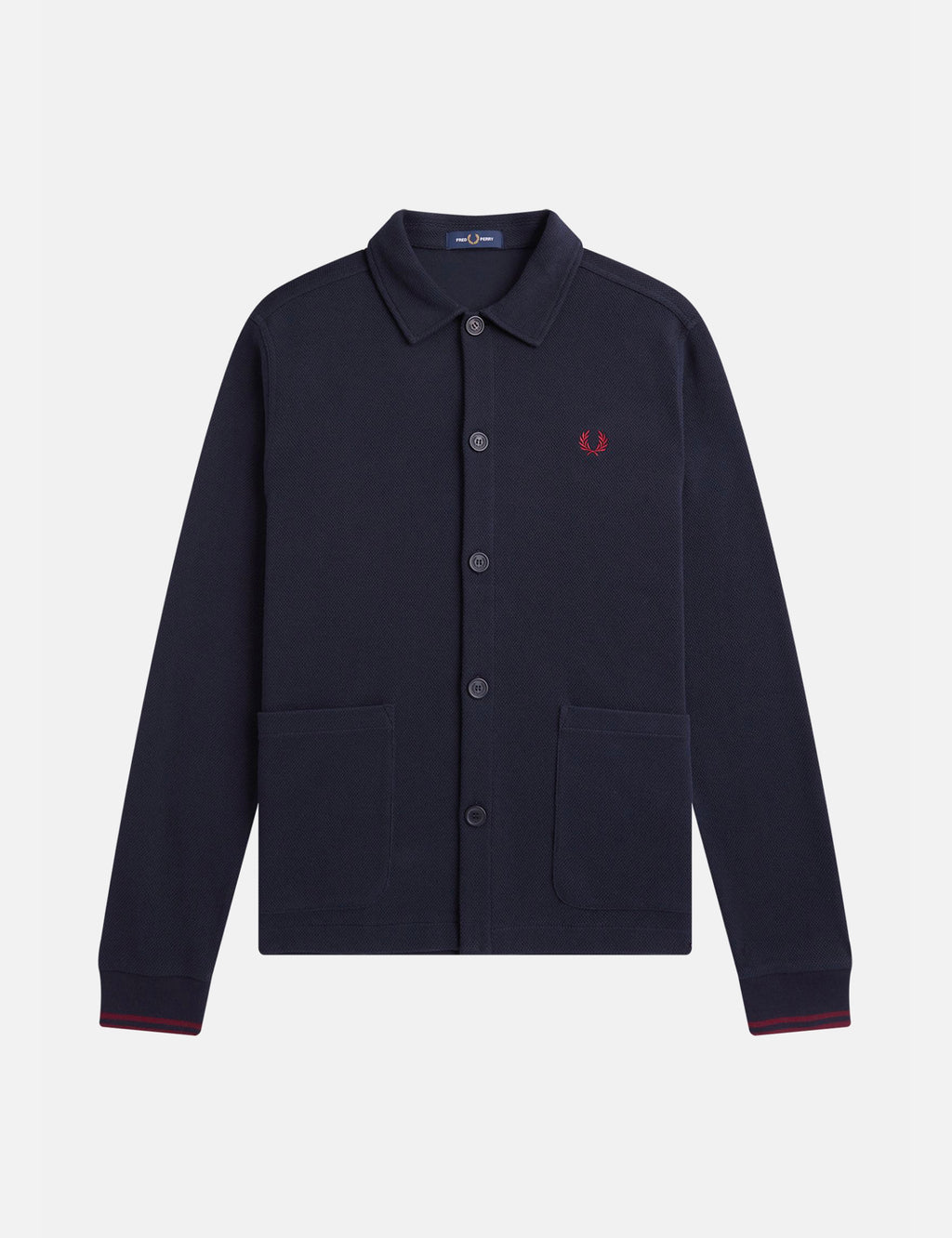 Fred Perry Button Through Pique Overshirt Navy Blue I Urban Excess