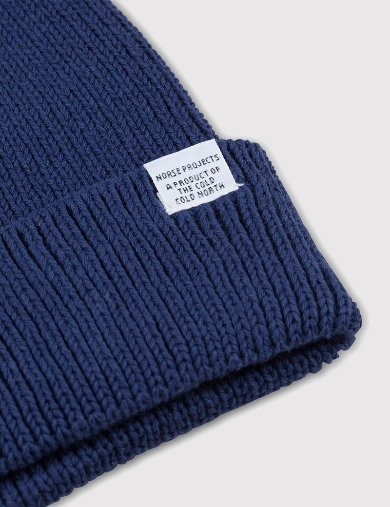 Norse Projects Cotton Watch Beanie Hat - Navy Blue