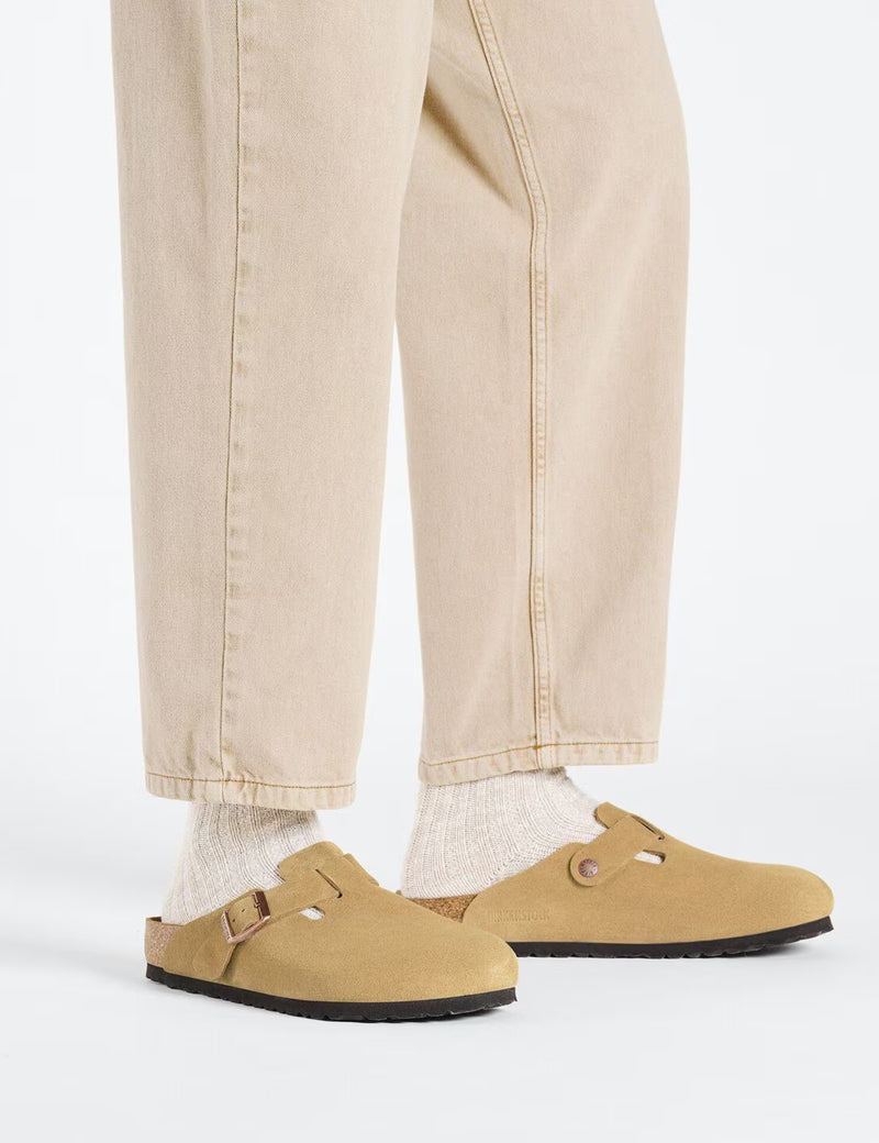 Birkenstock Womens Boston Suede (Narrow) - Latte Cream