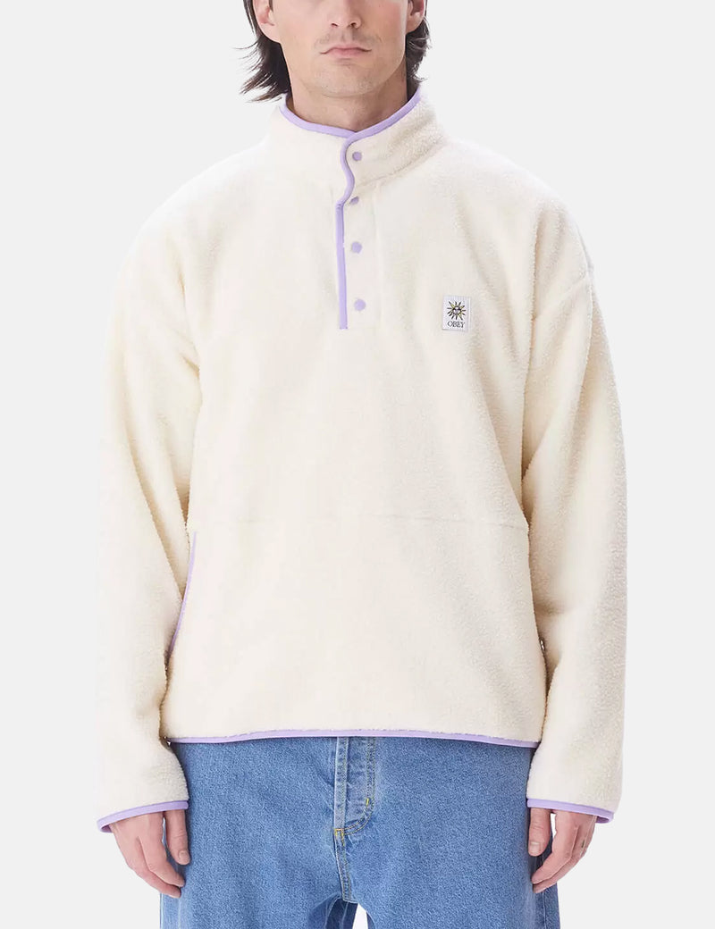 Obey Rays Mockneck Polar Fleece - Unbleached White