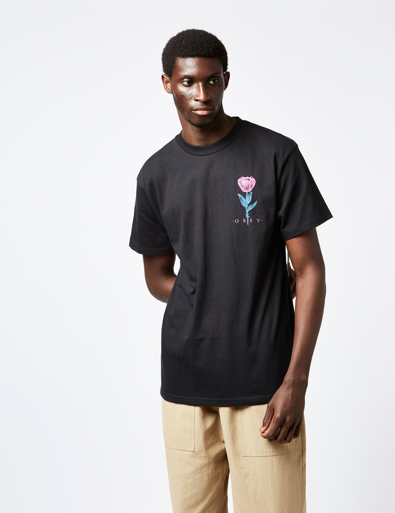 Obey Barbwire Flower T-Shirt - Black
