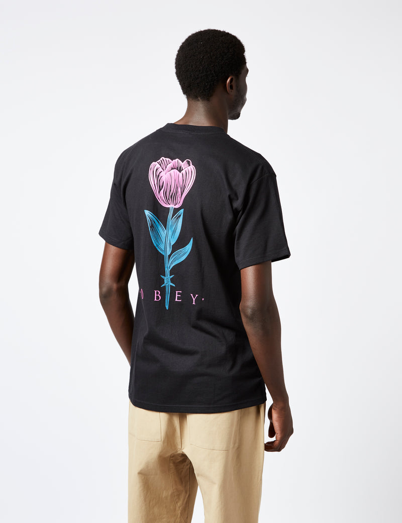 Obey Barbwire Flower T-Shirt - Black