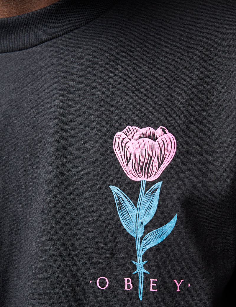 Obey Barbwire Flower T-Shirt - Black
