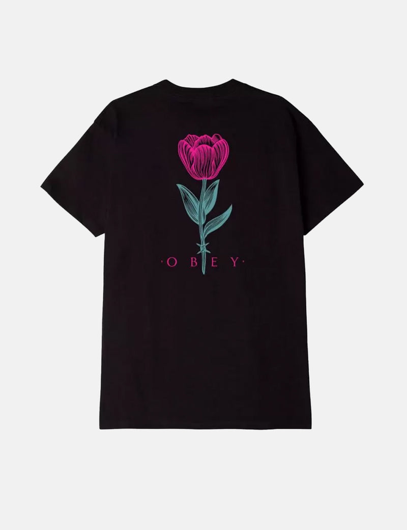 Obey Barbwire Flower T-Shirt - Black