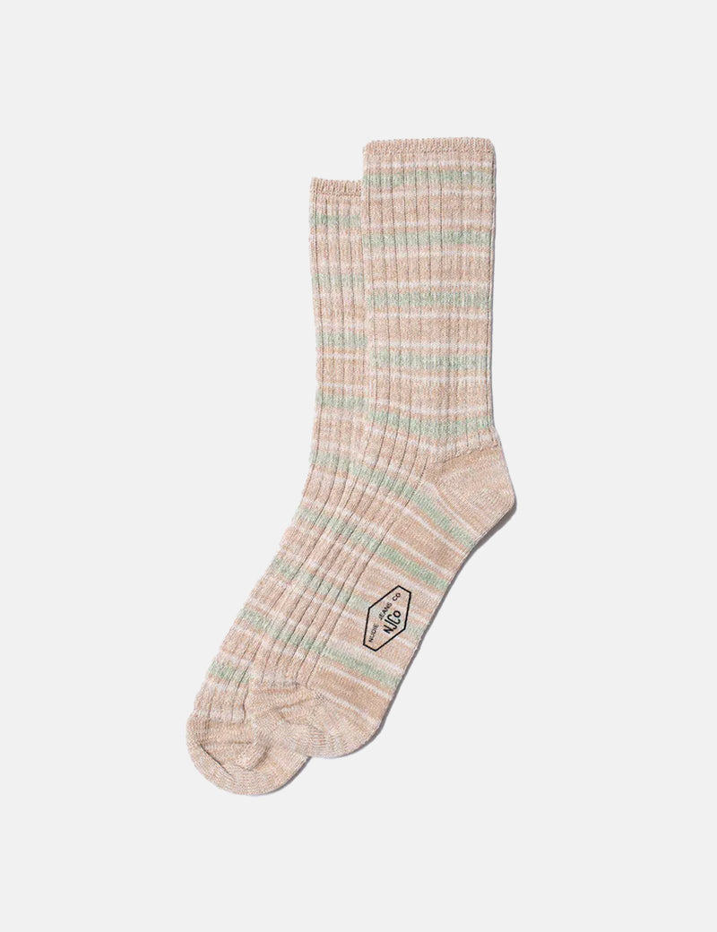 Nudie Chunky Sock Allover Stripe - Beige Melange