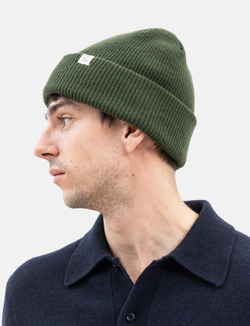 Norse Projects Merino Lambswool Beanie - Army Green