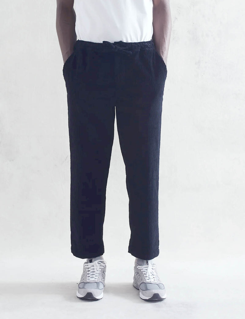 Wax London Pleat Trousers (Corduroy) - Navy Blue