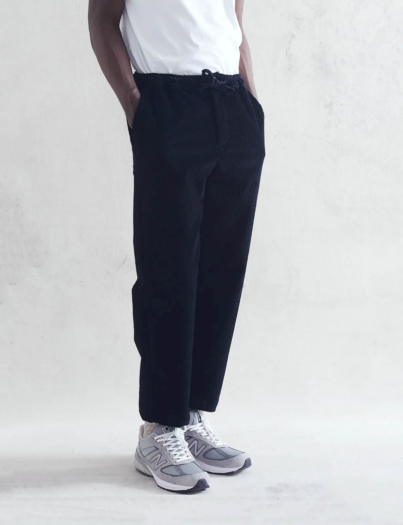 Wax London Pleat Trousers (Corduroy) - Navy Blue