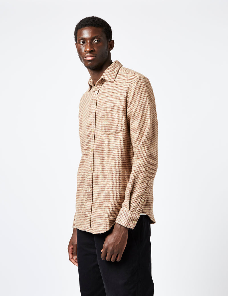 Portuguese Flannel Abstract Pied Poule Shirt - Brown
