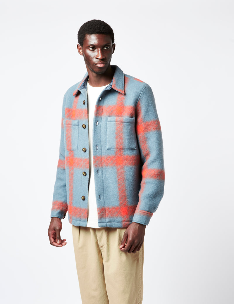 Portuguese Flannel Plaid Fleece Overshirt Blue Orange I Urban Excess. URBAN EXCESS
