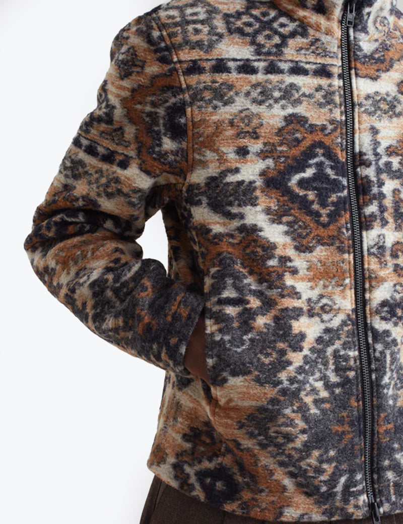 Wax London Cozi Jacket (Ornate Fleece) - Beige/Navy Blue