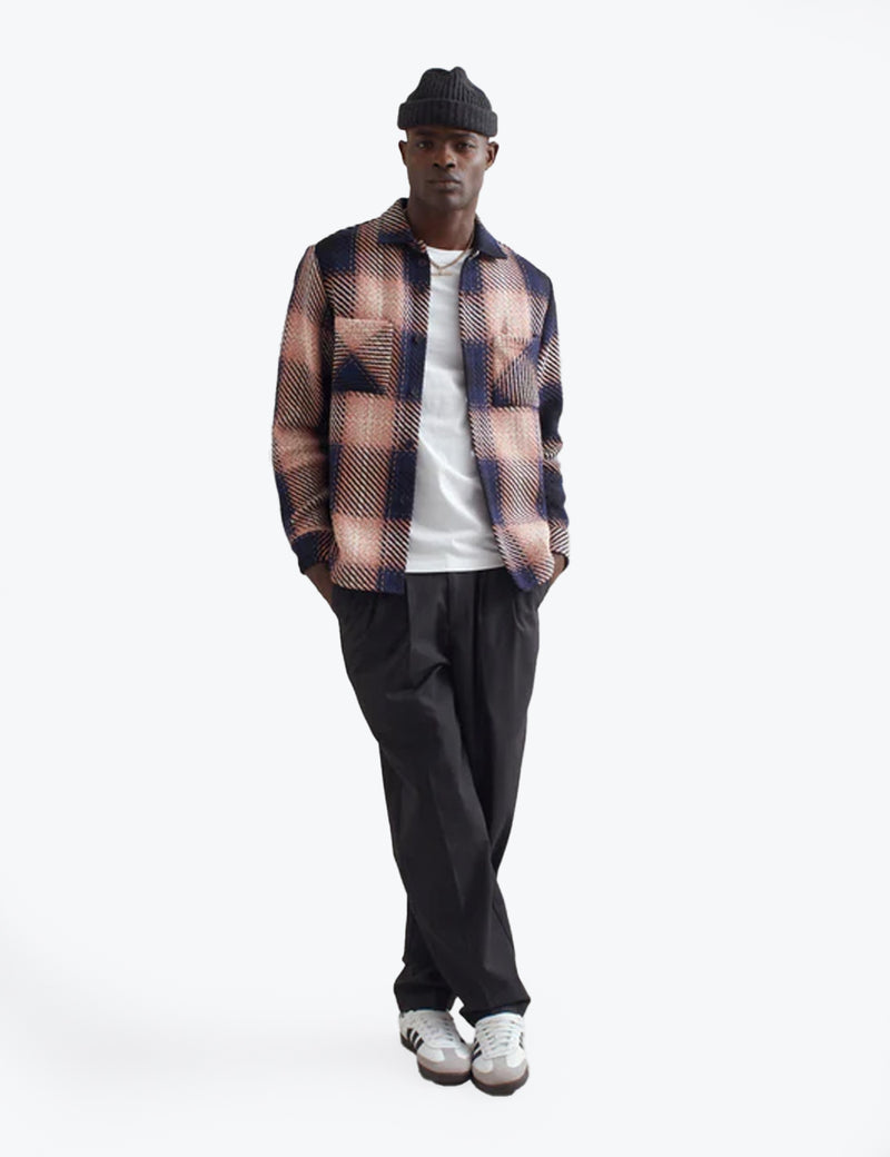 Wax London Whiting Overshirt (Dusk Check) - Navy Blue/Pink