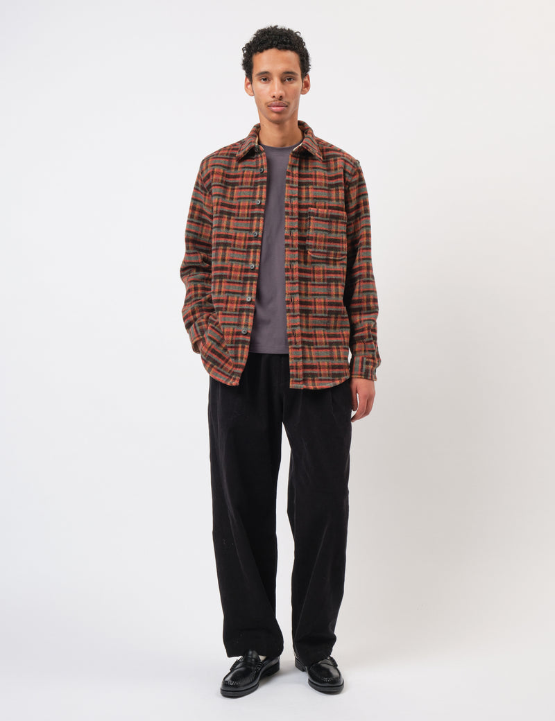 Portuguese Flannel Abstract Geometric Shirt - Bordeaux/Green