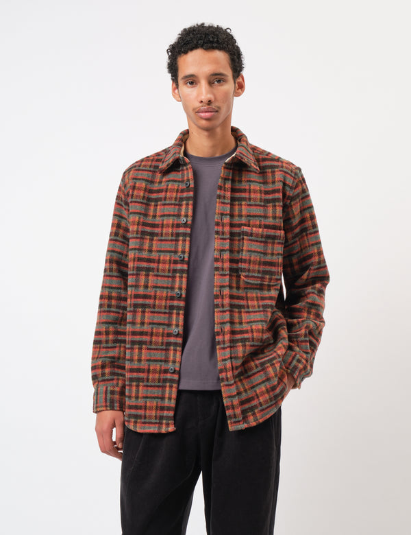 Portuguese Flannel Abstract Geometric Shirt - Bordeaux/Green