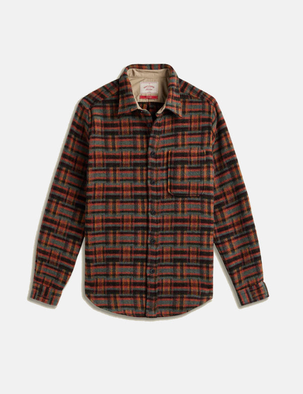 Portuguese Flannel Abstract Geometric Shirt - Bordeaux/Green