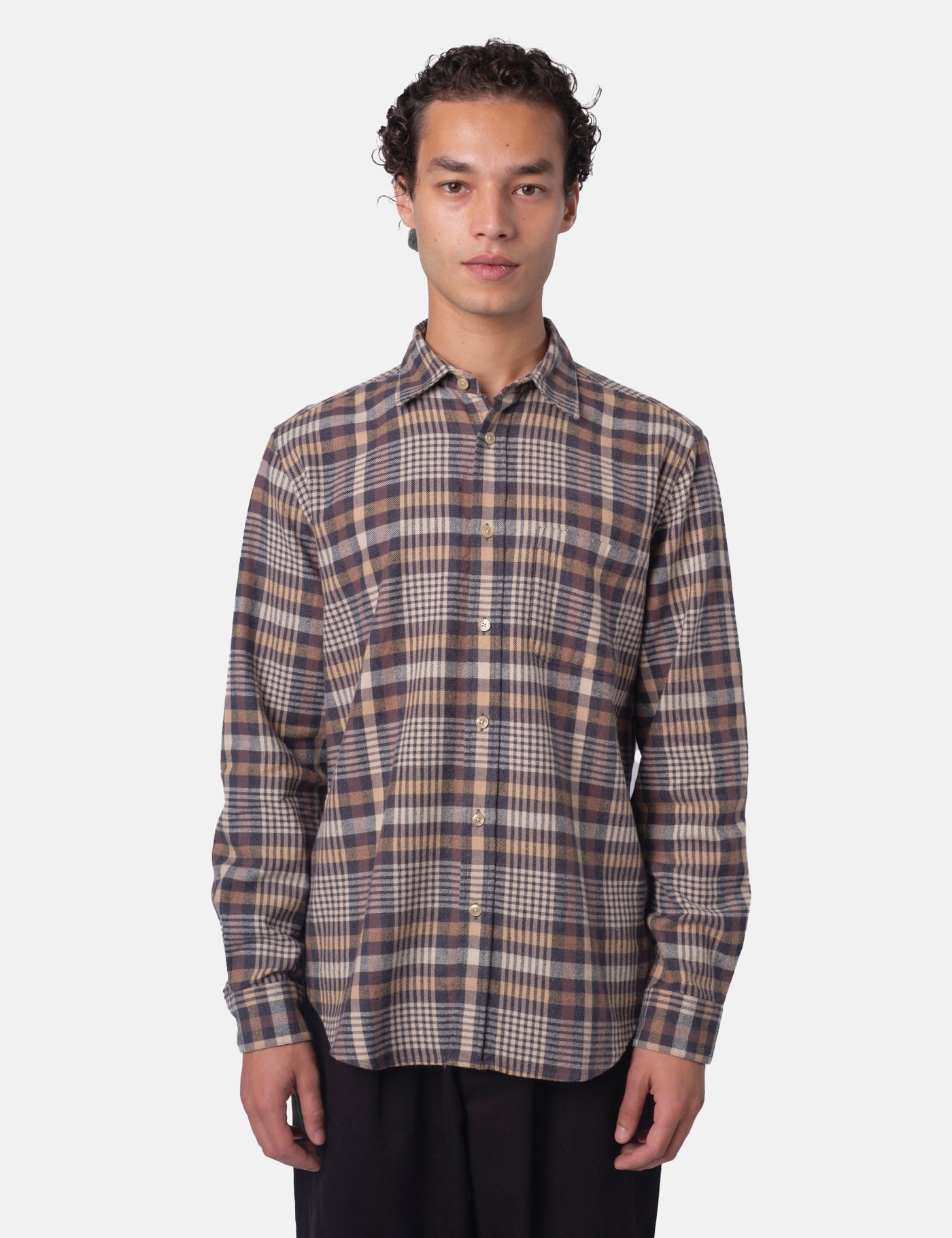 Portuguese Flannel Manta - Grey/Brown/Yellow/Off white | Urban