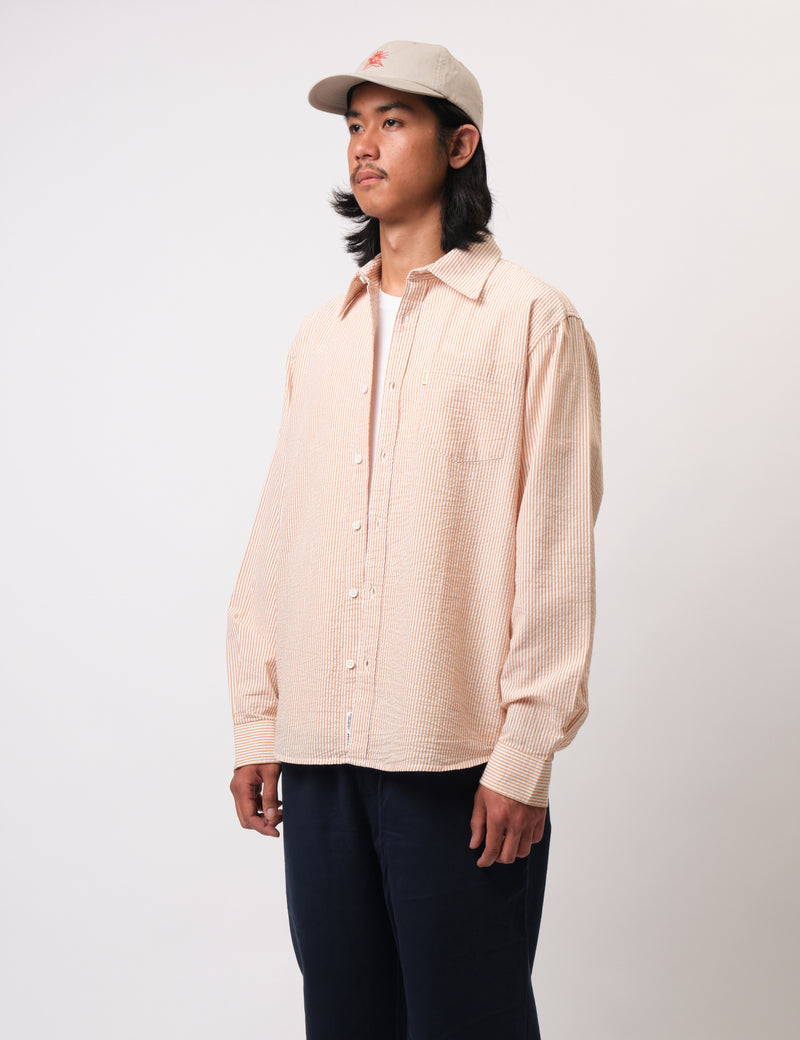 Bhode Box Seersucker Shirt - White/Rust