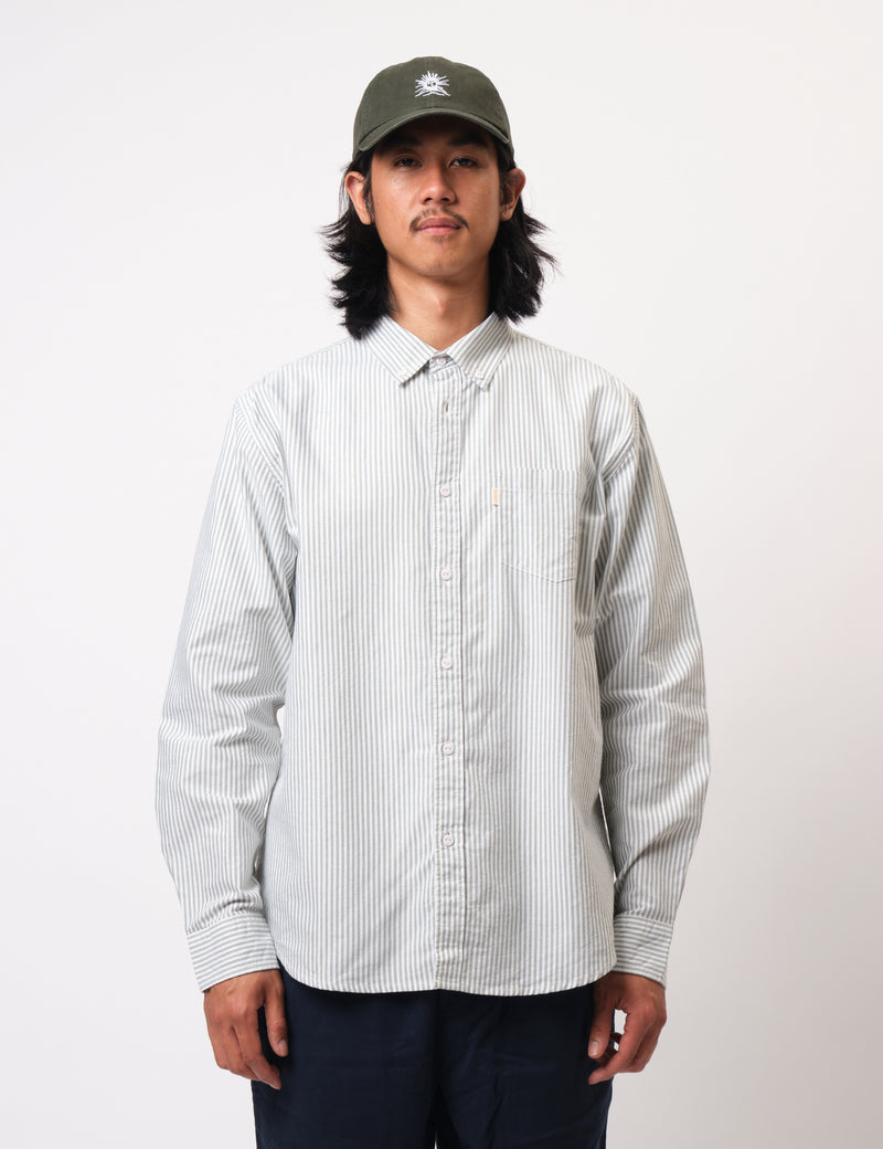 Bhode Oxford Stripe Shirt - White/Olive Green