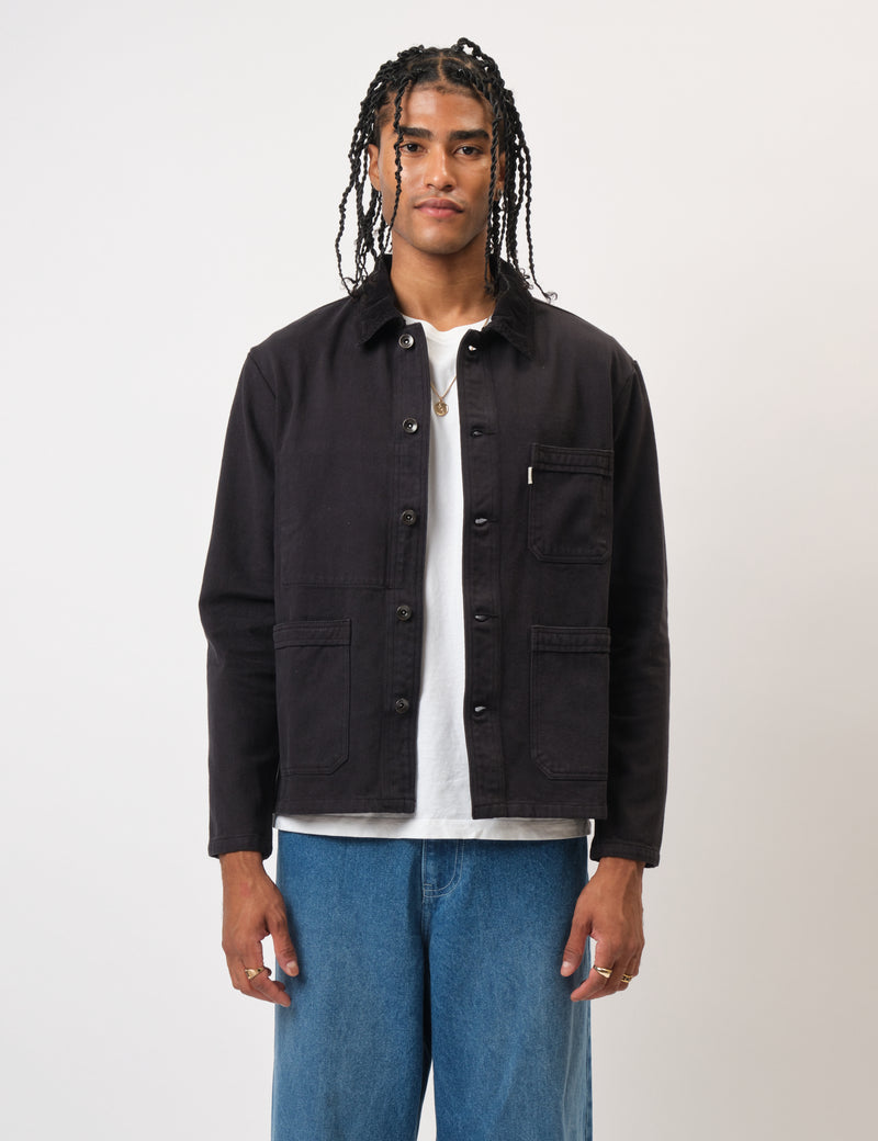 Bhode Chore Jacket Cord Collar - Anthracite Black