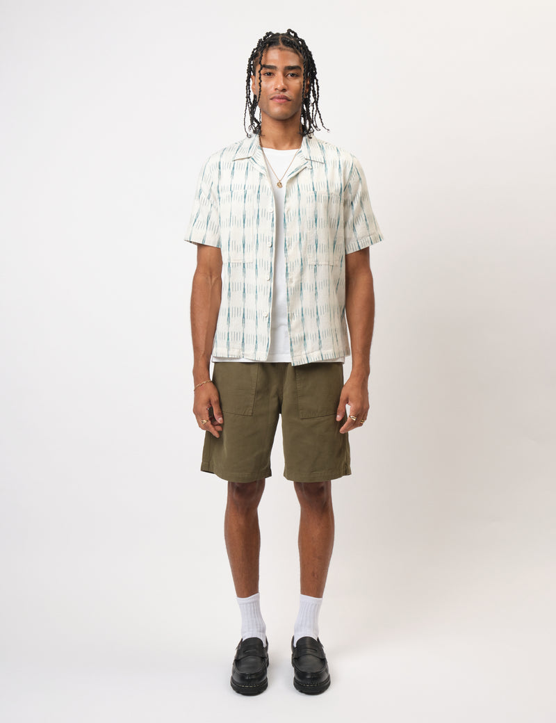 Bhode Ikat Short Sleeve Shirt (Hand Loom) - Ecru/Green
