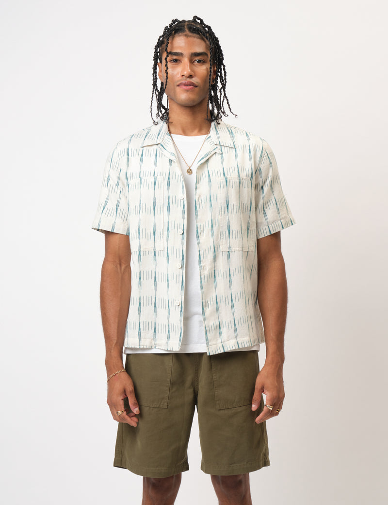 Bhode Ikat Short Sleeve Shirt (Hand Loom) - Ecru/Green