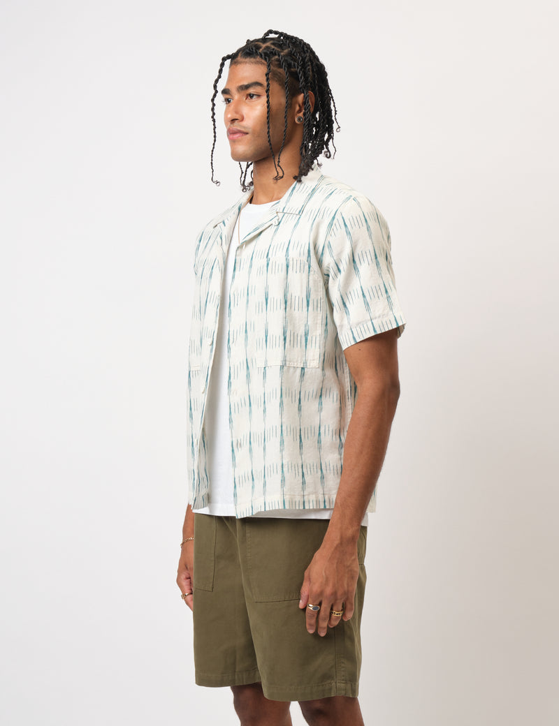 Bhode Ikat Short Sleeve Shirt (Hand Loom) - Ecru/Green