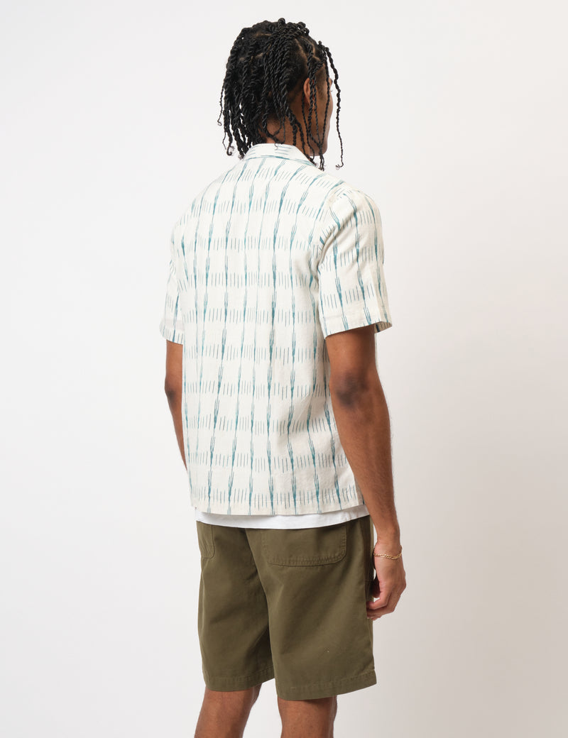 Bhode Ikat Short Sleeve Shirt (Hand Loom) - Ecru/Green