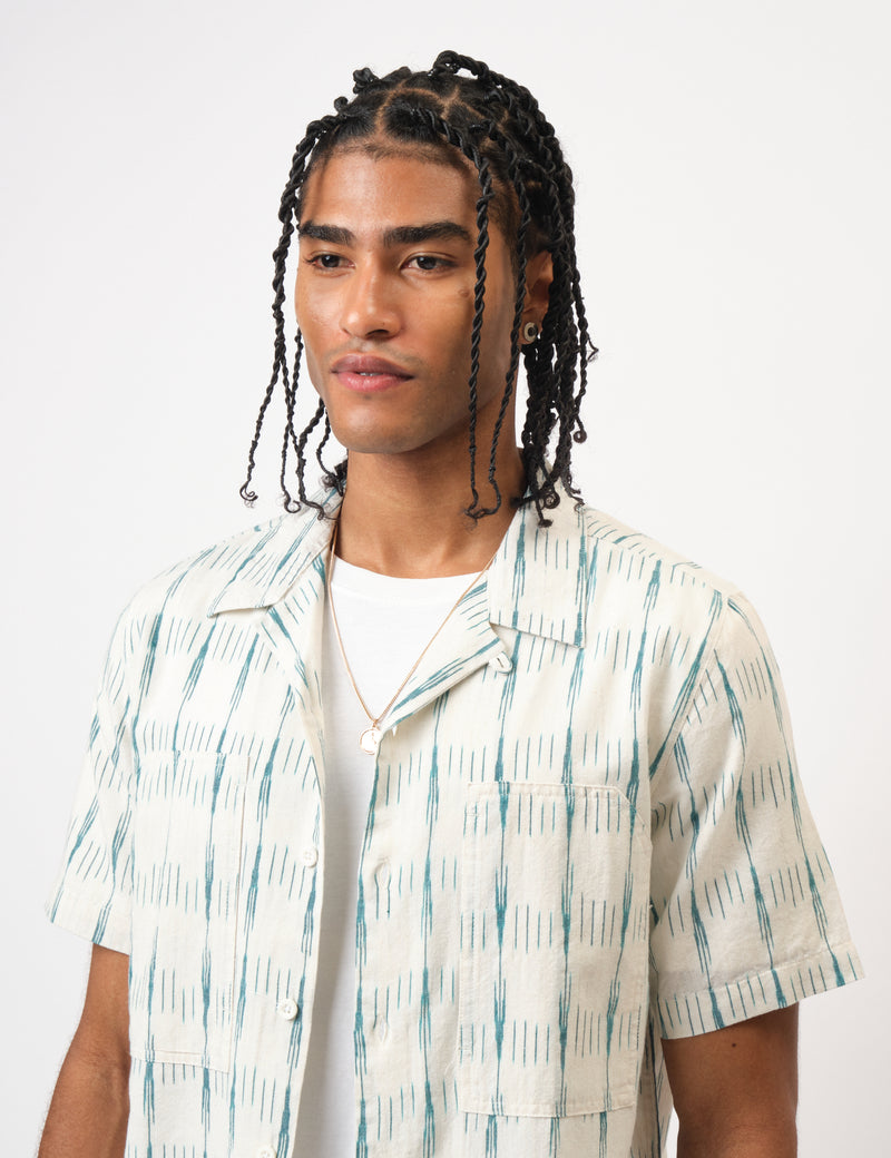 Bhode Ikat Short Sleeve Shirt (Hand Loom) - Ecru/Green