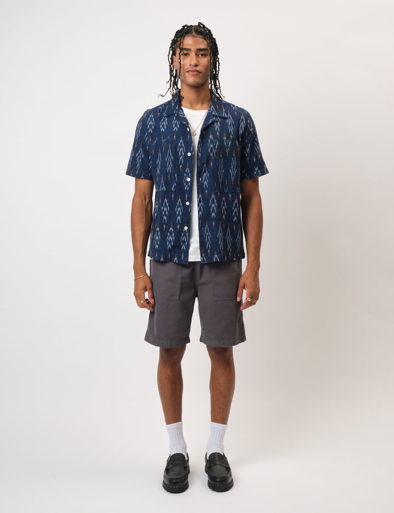Bhode Ikat Short Sleeve Shirt (Hand Loom) - Navy Blue