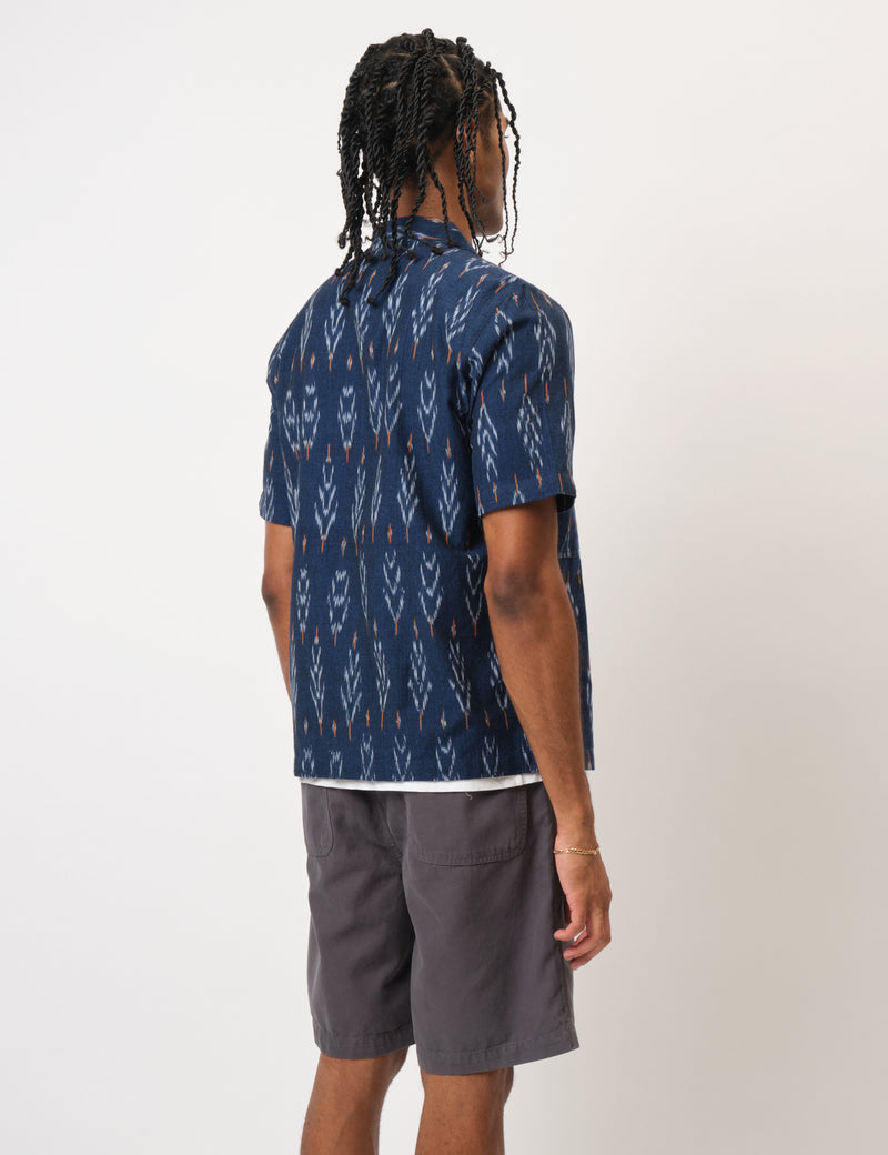 Bhode Ikat Short Sleeve Shirt (Hand Loom) - Navy Blue