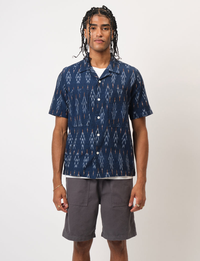 Bhode Ikat Short Sleeve Shirt (Hand Loom) - Navy Blue