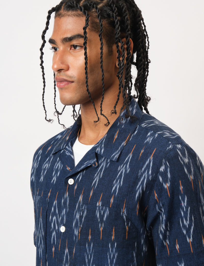 Bhode Ikat Short Sleeve Shirt (Hand Loom) - Navy Blue