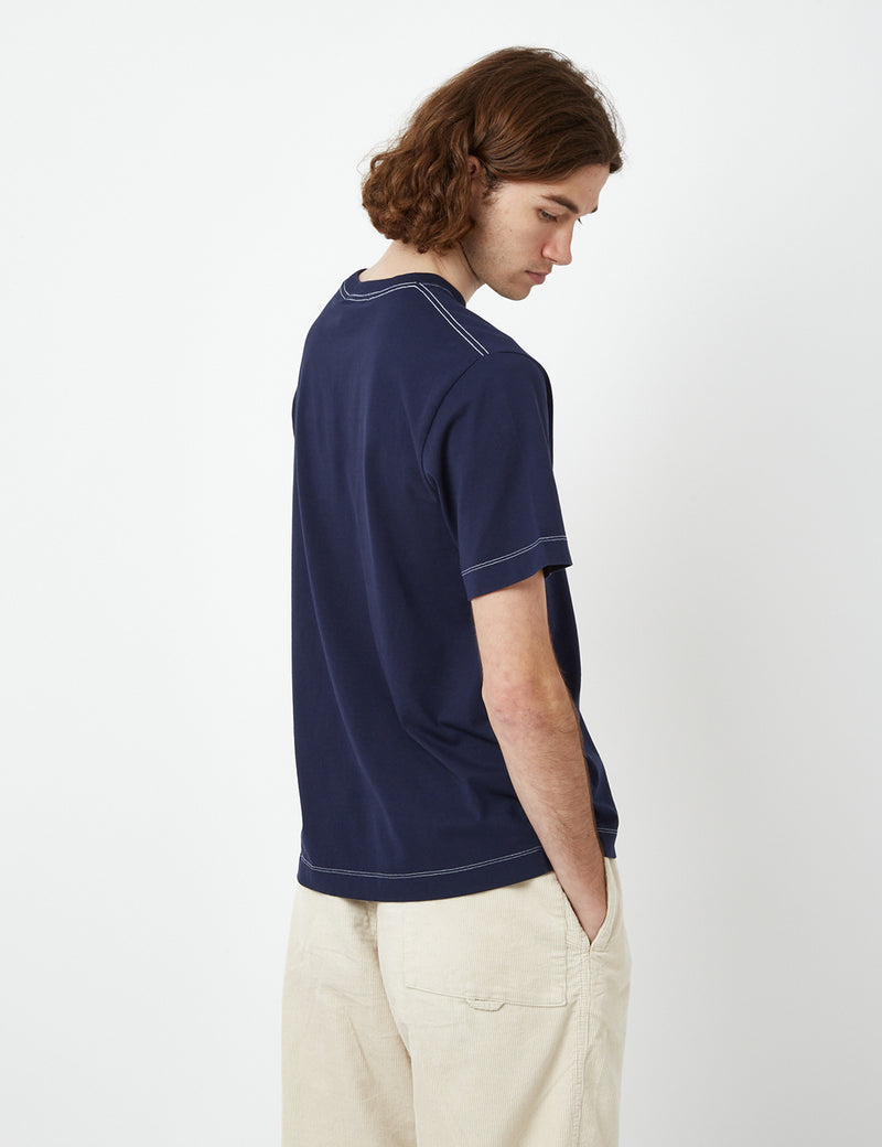 BhodeコントラストステッチポケットTシャツ（オーガニック）-ピーコートブルー