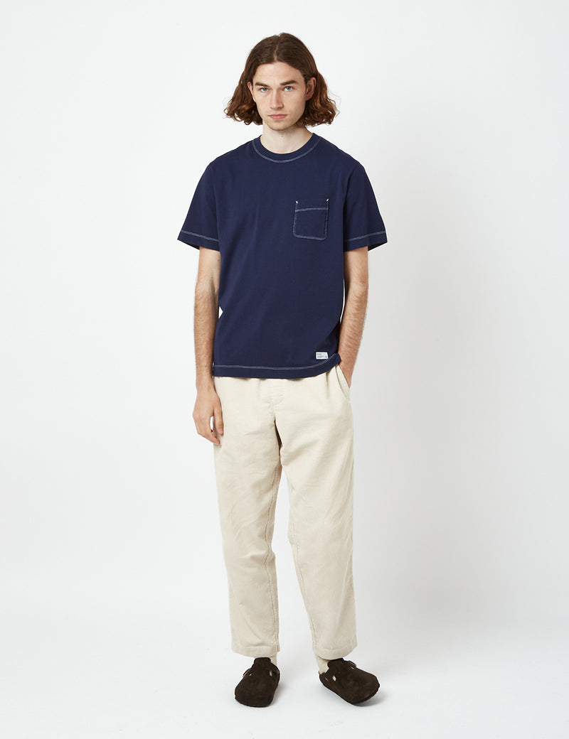 BhodeコントラストステッチポケットTシャツ（オーガニック）-ピーコートブルー
