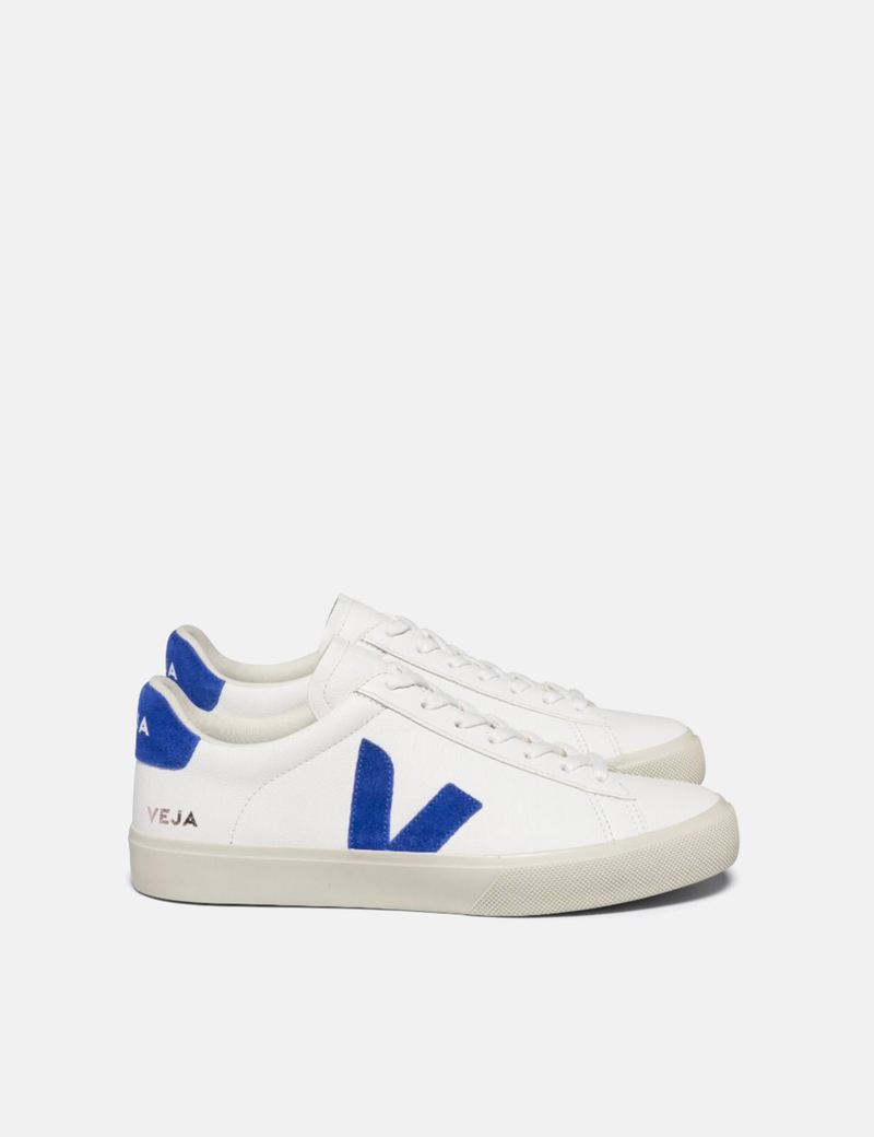 Womens Veja Campo Trainers (CF Leather) - Extra White/Paros Blue