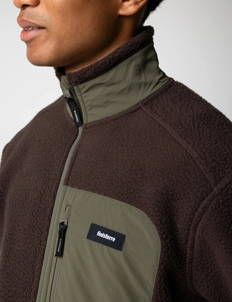 Finisterre Bolster Full Zip Fleece - Burnt Umber/Olive Green