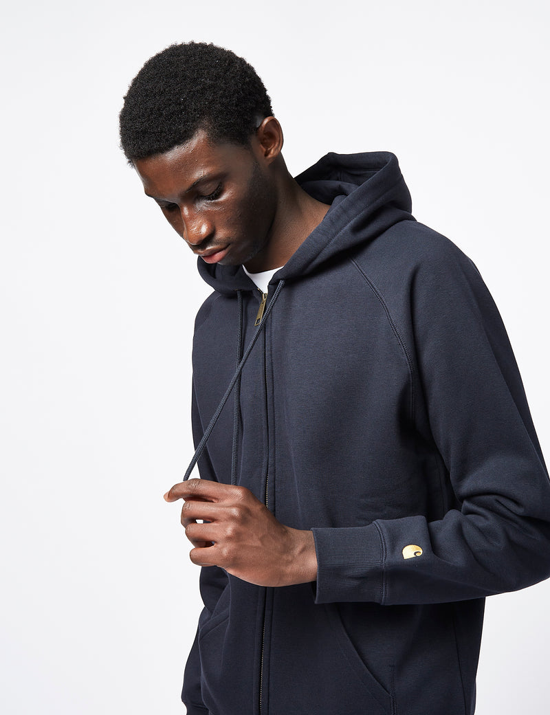 Carhartt-WIP Chase Hooded Zip Sweatshirt - Dark Navy Blue