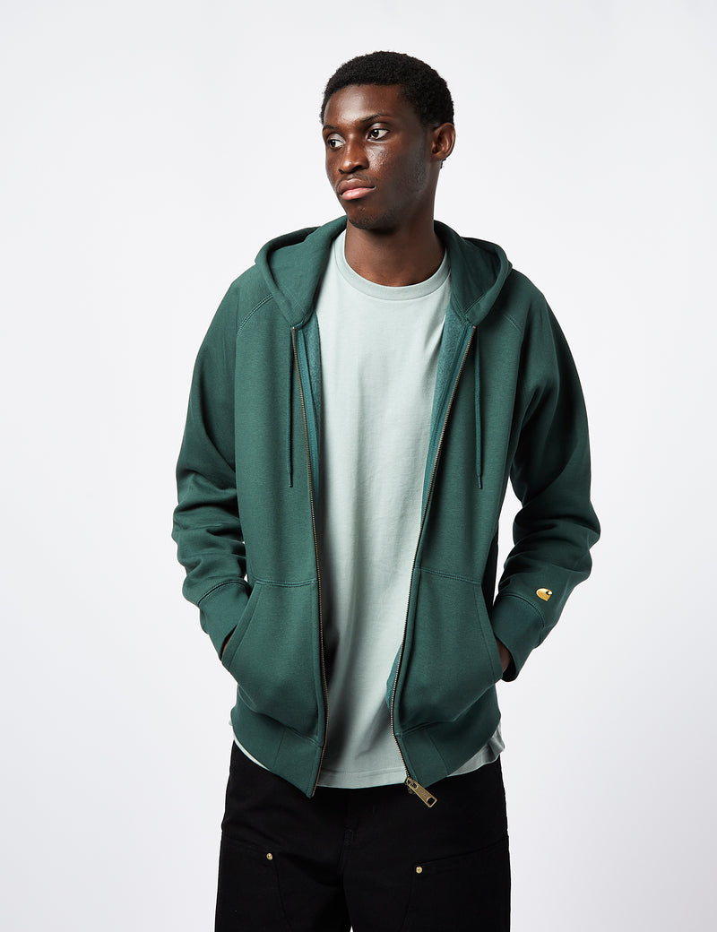 Carhartt-WIP Chase Hooded Zip Sweatshirt - Discovery Green I Urban