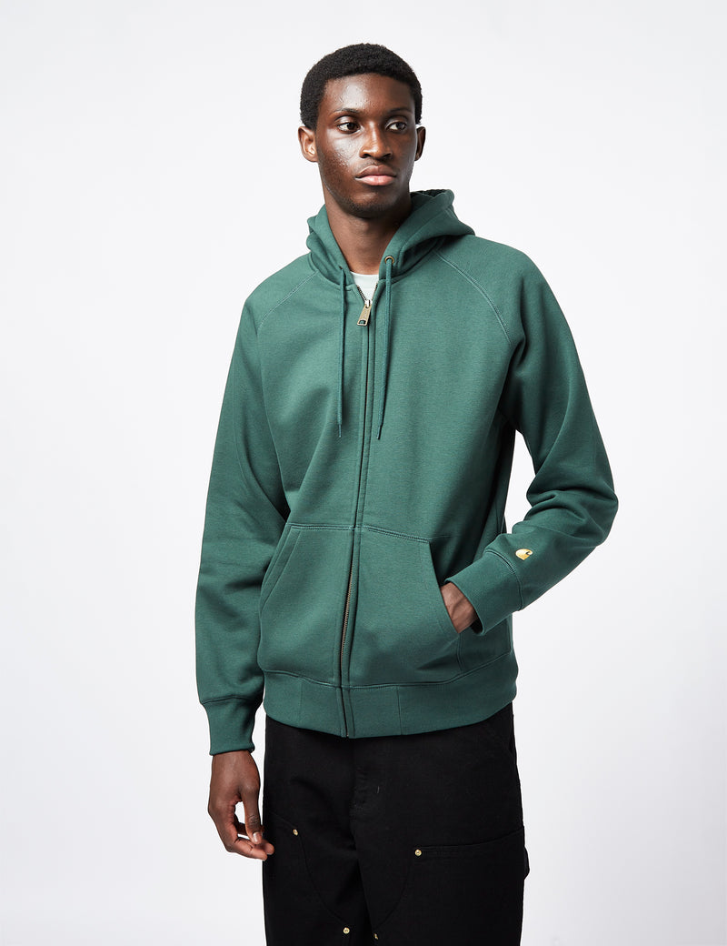 Carhartt-WIP Chase Hooded Zip Sweatshirt - Discovery Green