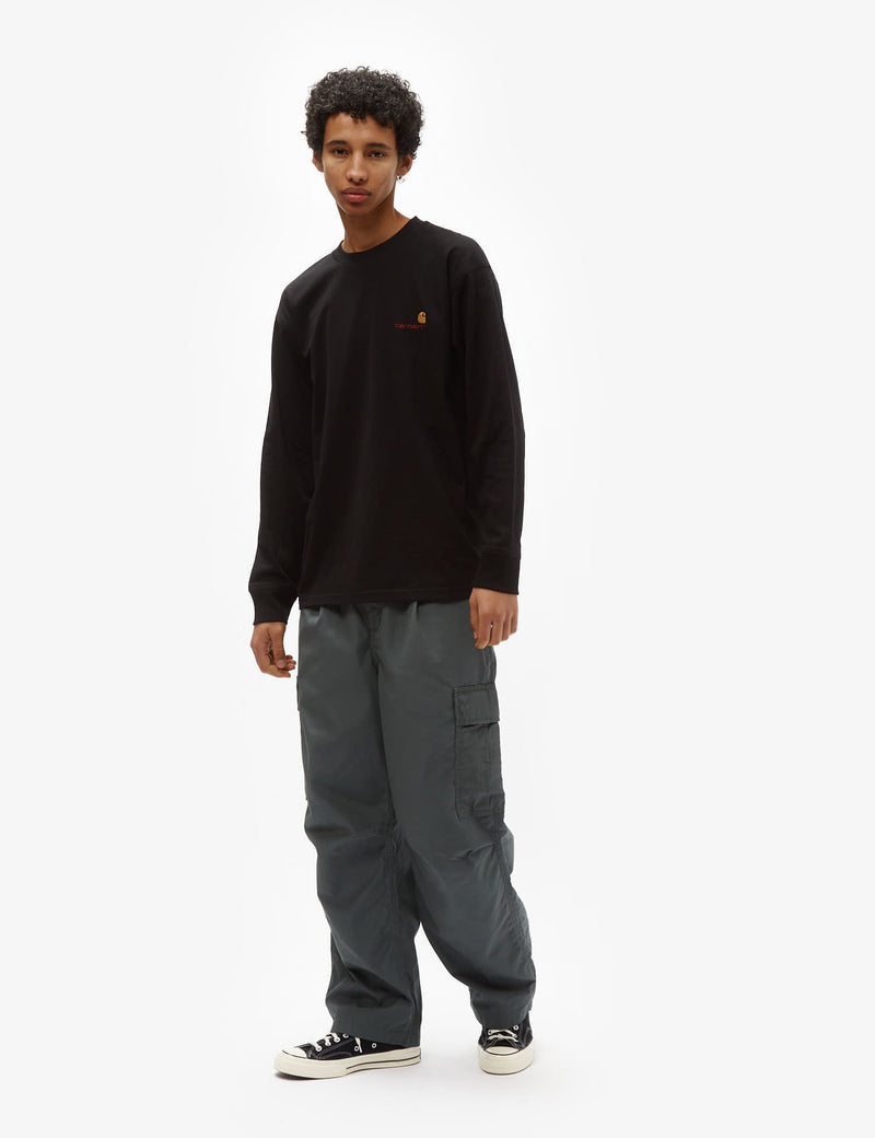 Carhartt-WIP 아메리칸 스크립트 긴팔 티셔츠 - 블랙